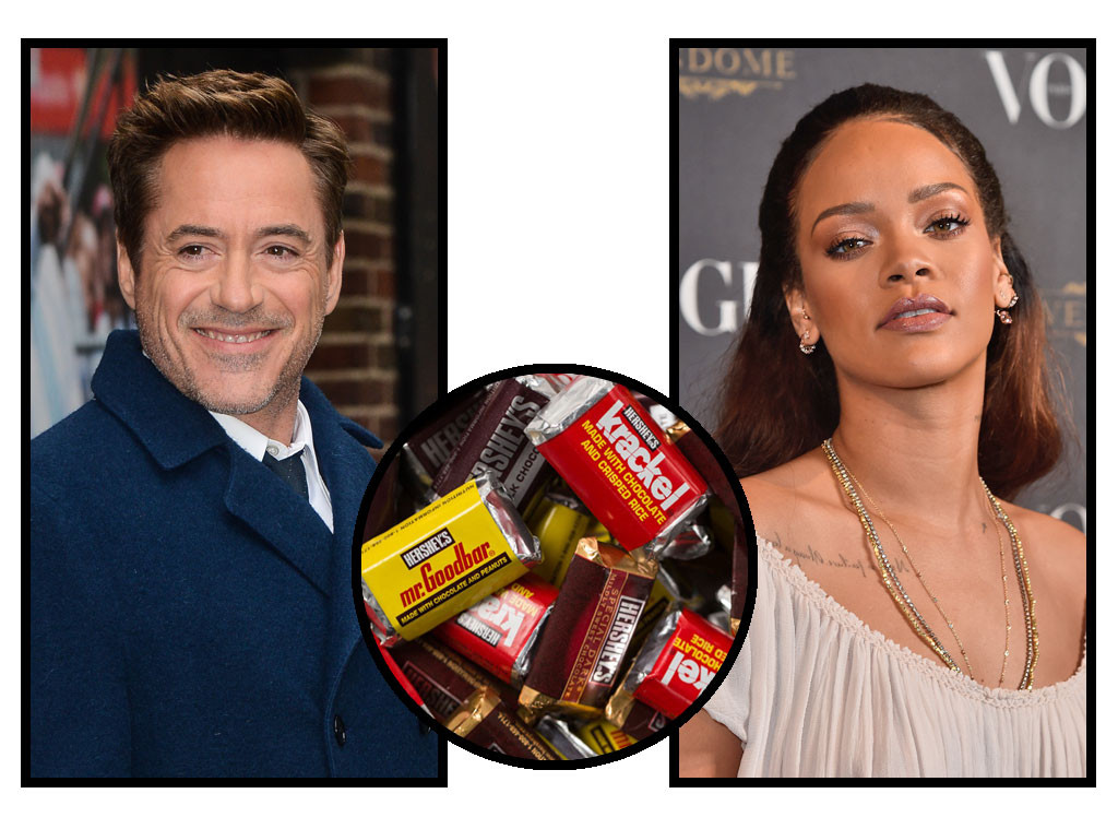 Celebs and Candy, Robert Downey, Jr., Rihanna, Hershey's Miniatures Celebs and Candy, Robert Downey, Jr., Rihanna, Hershey's Miniatures